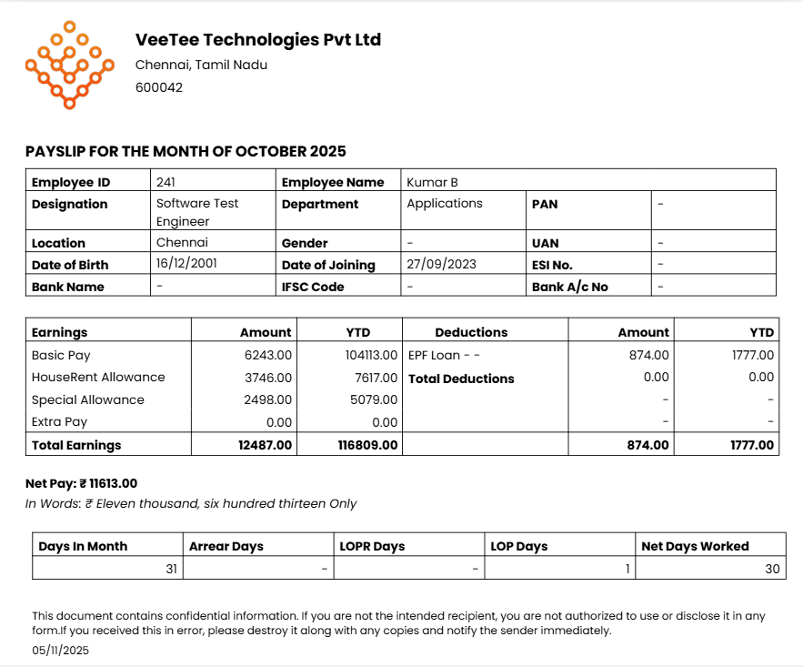 Standard Payslip Format