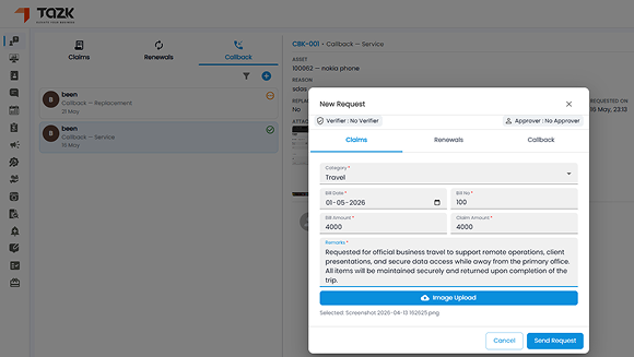Employee asset request form