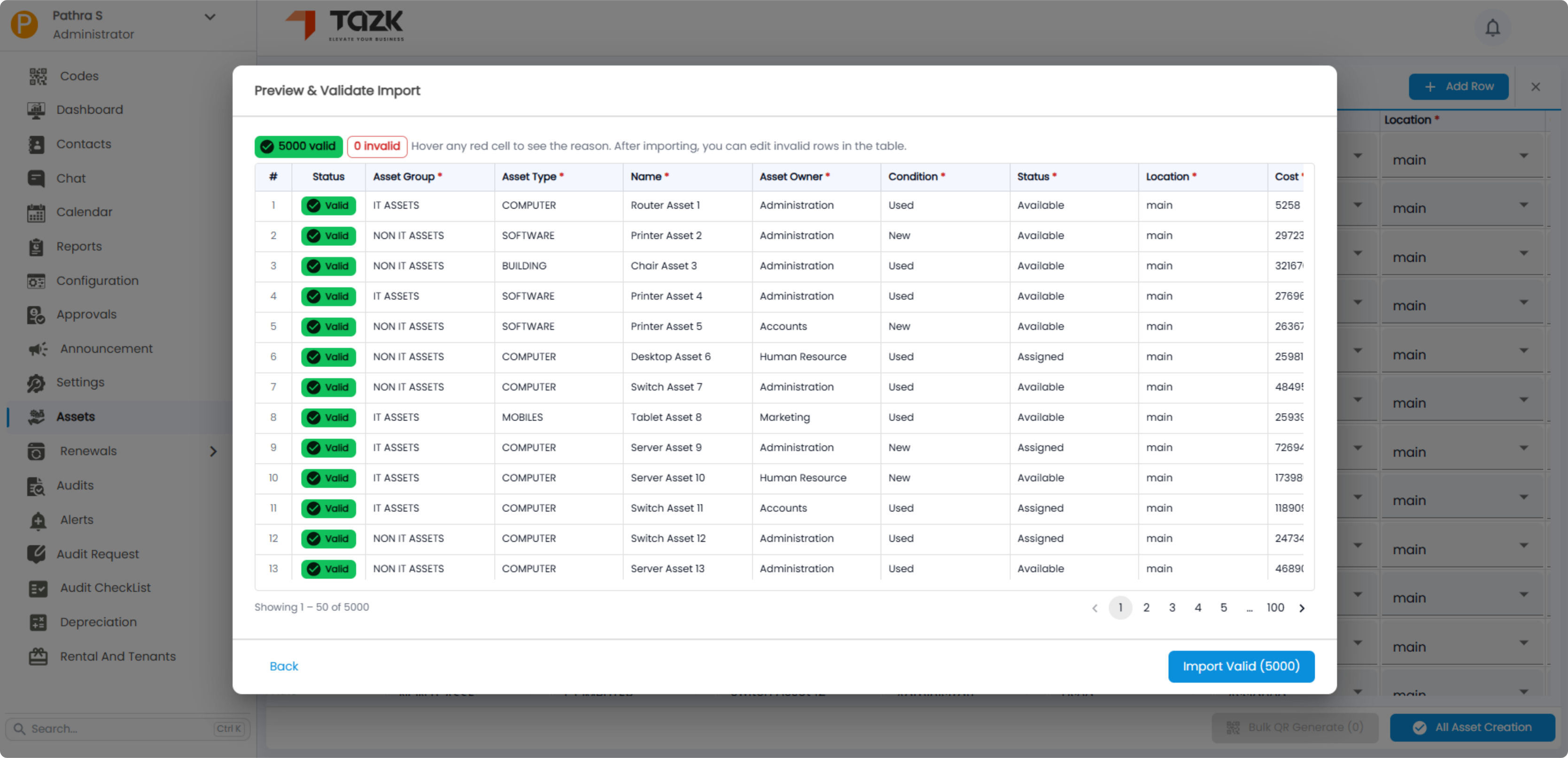 Spreadsheet import validation view