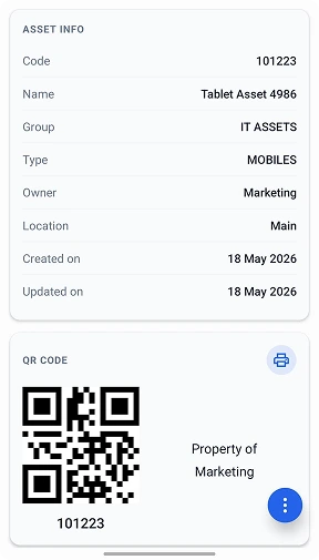QR asset tag record card