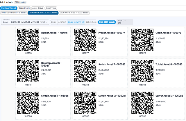 Bulk QR label print sheet