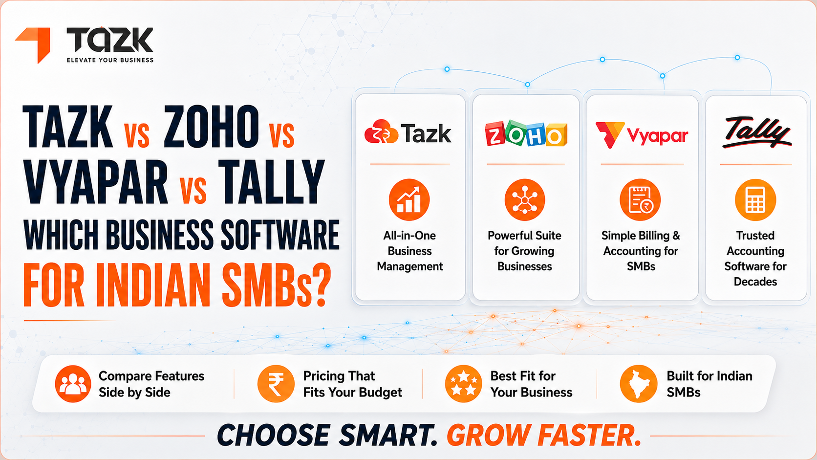Tazk vs Zoho vs Vyapar vs Tally: Which Business Management Software Actually Delivers for Indian SMBs in 2026?