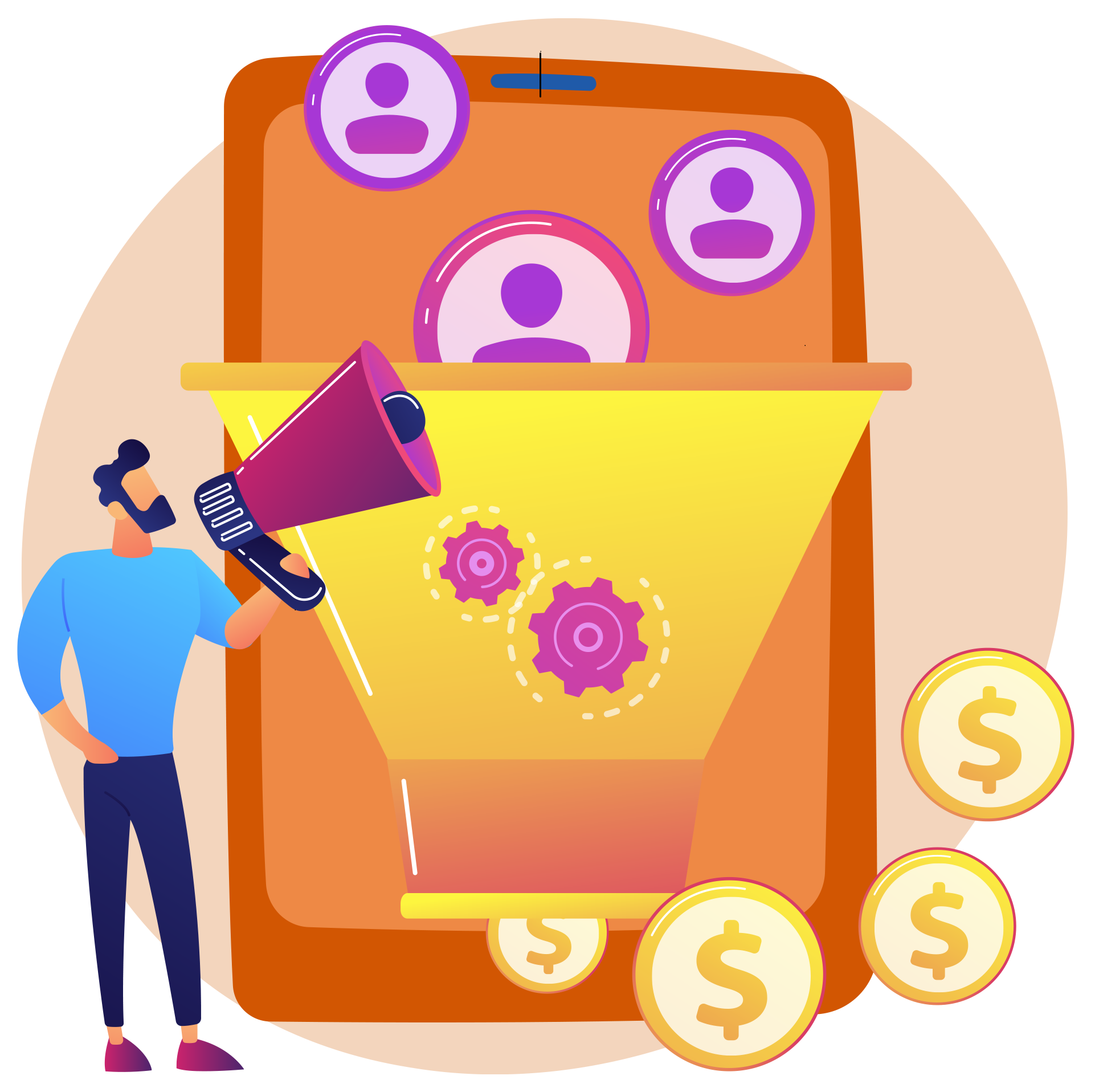  Lead funnel graphic showing capture, qualify, nurture, convert, with arrows guiding the path to a won deal.