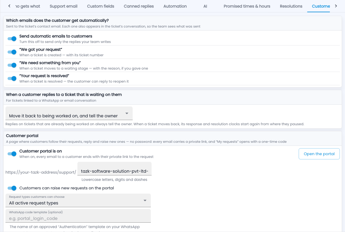 Tazk Service Desk — Setup › Customer updates