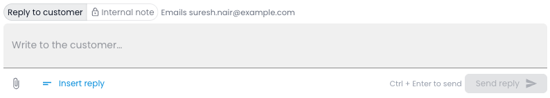 Tazk Service Desk — Reply to the customer, or leave an internal note for your team