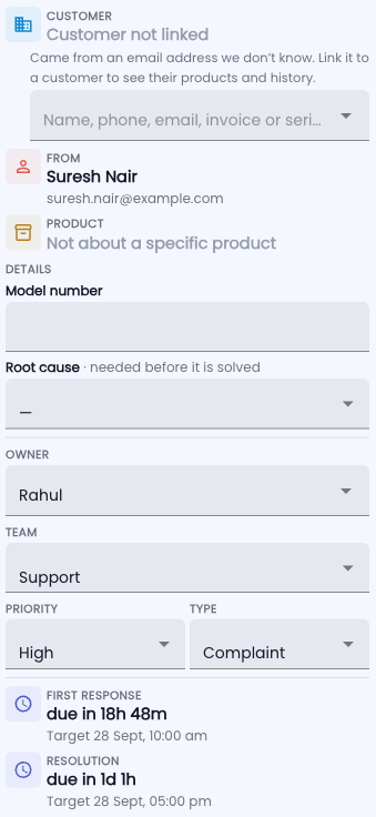 Tazk Service Desk — Who, what and how long: the right-hand column