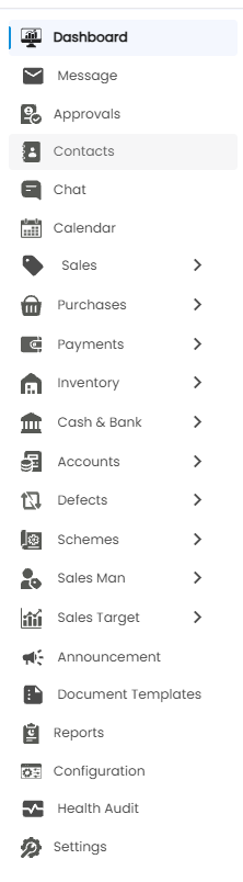 Tazk Sales sidebar menu showing all modules from Dashboard to Settings